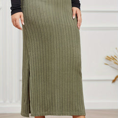 Ribbed Maxi Skirt High Rise Side Split