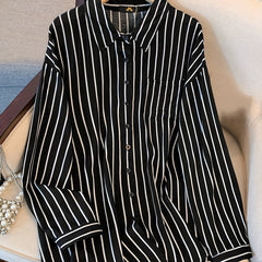 Stripe Print Button Up Long Sleeve Blouse