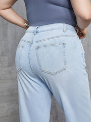Women's Plus Size Button Up Straight Leg Jeans