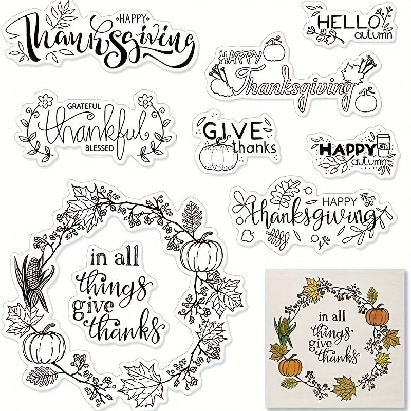 Autumn Wreath Pumpkin Leaf Clear Stamps for Card Making and Album Decor