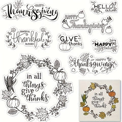 Autumn Wreath Pumpkin Leaf Clear Stamps for Card Making and Album Decor