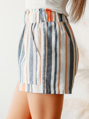 Striped Print Casual Elastic Waist Summer Shorts Women's Clothing