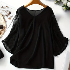Solid Pompom Half Sleeve Top - Plus Size
