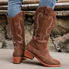 Embroidered Western Cowgirl Mid Calf Boots