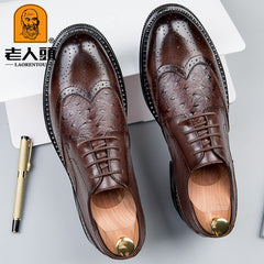LAORENTOU Men's Leather Wingtip Brogue Oxford Derby Formal Dress Shoes