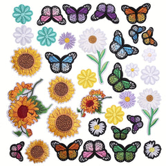 Sunflowers Butterfly Daisy Flower Iron On Patches Set