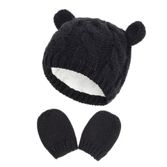 2pcs Baby Boys Bear Ear Beanie Knitted Hat And Gloves Set