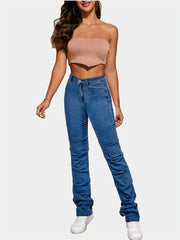 High Waist Slim Fit Stacked Jeans Medium Stretch Denim
