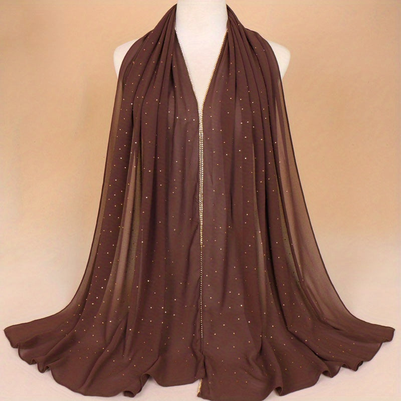 Rhinestone Chiffon Scarf Classic Hijab Solid Thin Shawl Women Headsca