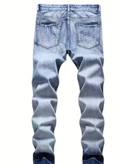 Slim Fit Ripped Jeans Men's Casual Street Style Distressed Denim Pants