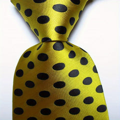 Men's Printed Dot Tie Yellow Orange Flower Tie Business Party Wedding Tie