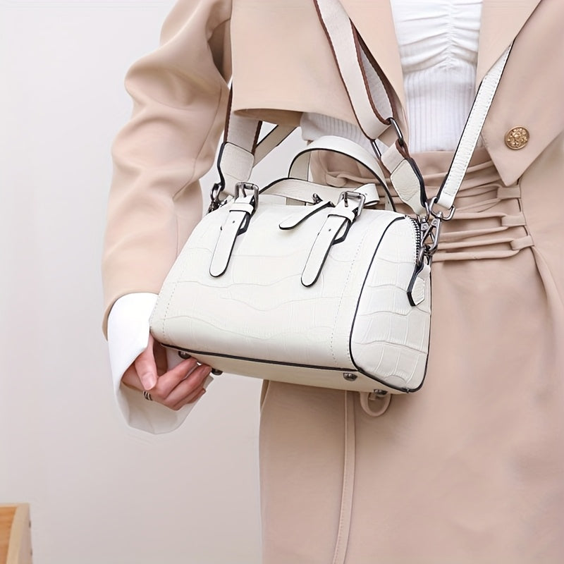 Women's Leather Tote Bag with Detachable Shoulder Strap
