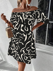 Sexy Graffiti Print Off Shoulder Loose Fit Mini Dress
