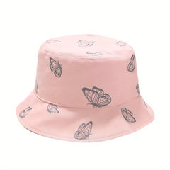 Butterfly Print Bucket Hat Women Reversible Sun Cap Sunscreen