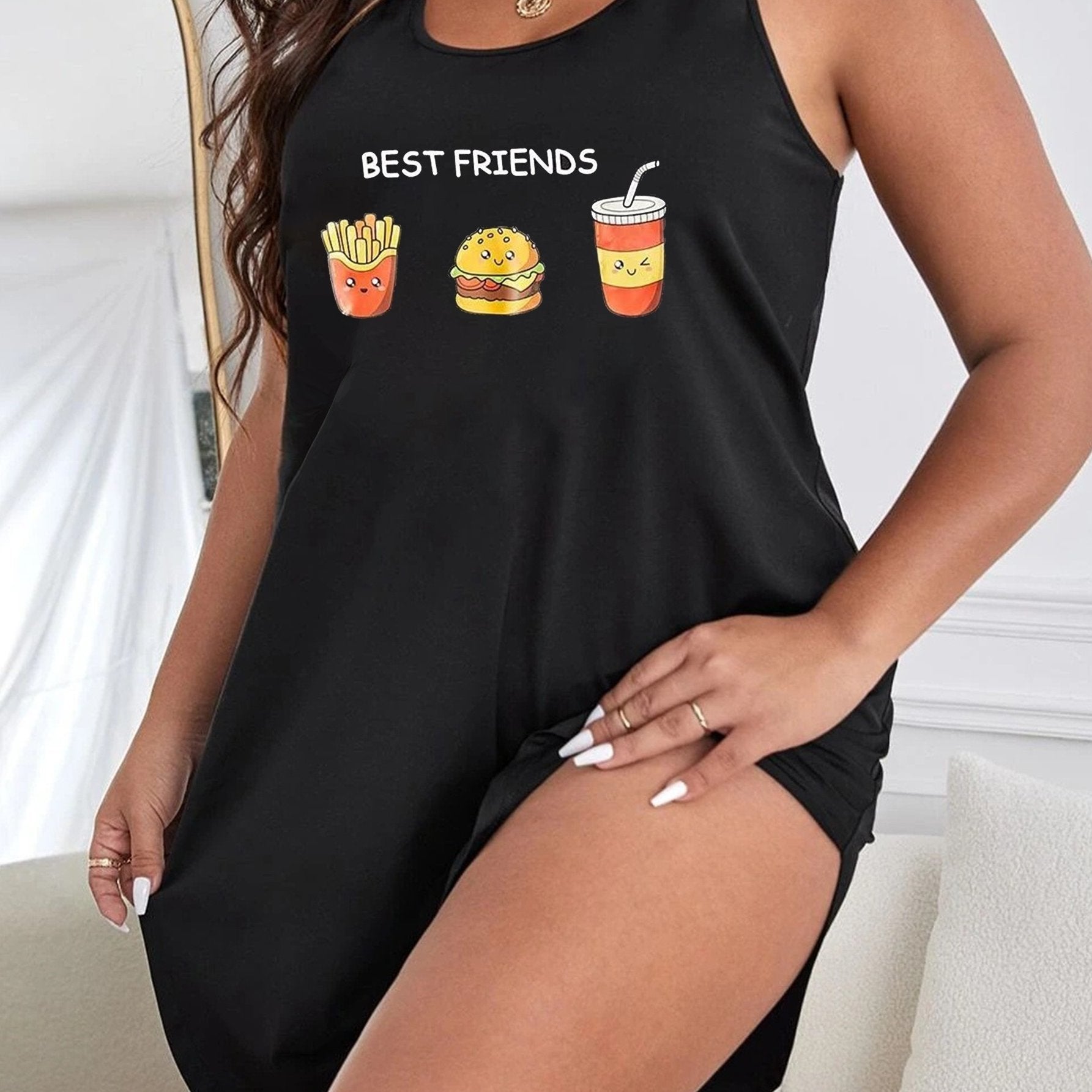 Cartoon Snack Print Tank Dress