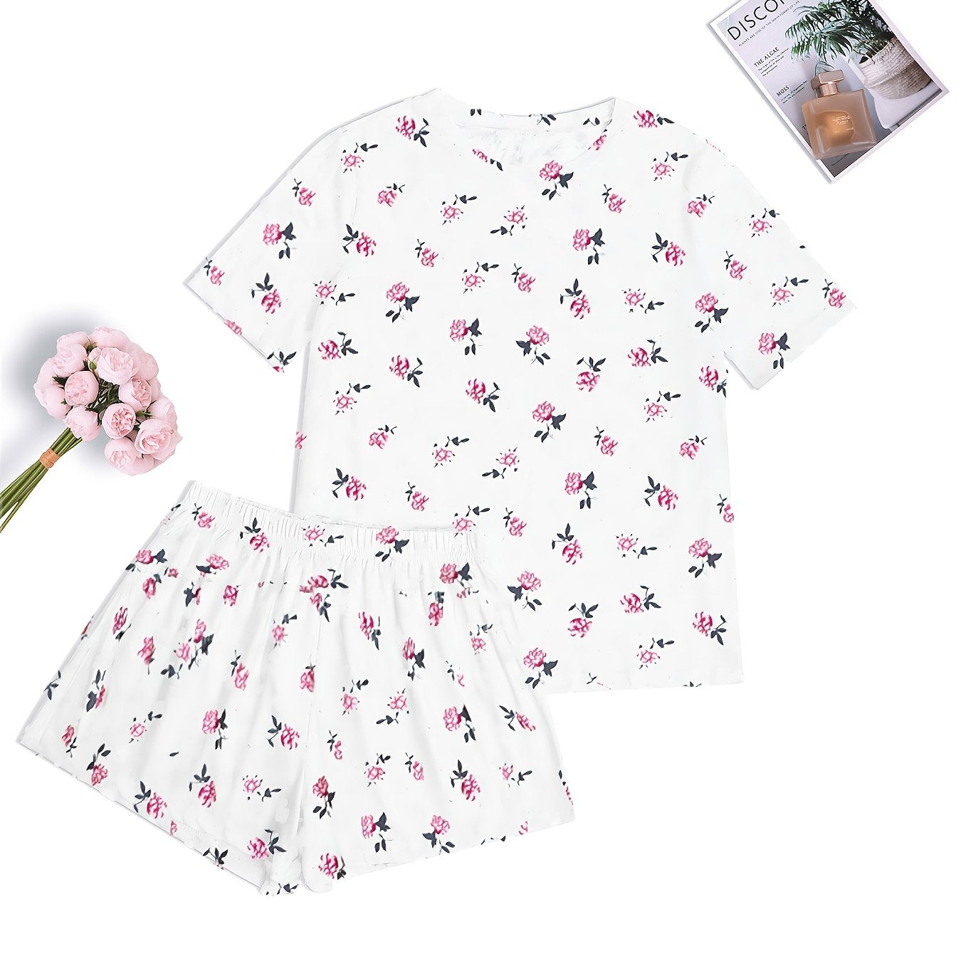 Floral Print Lounge Set Short Sleeve T Shirt & Shorts Women's Loungewear