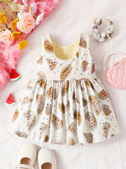 2pcs Watermelon Print Sleeveless Dress & Headband Set for Baby Girls
