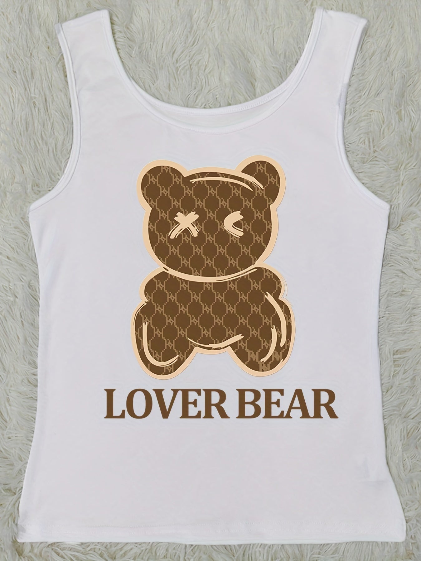 Bear Print Tank Top Sleeveless Crew Neck Casual