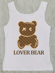Bear Print Tank Top Sleeveless Crew Neck Casual