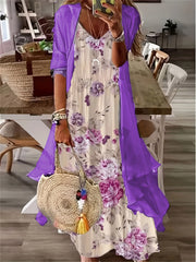 Two Piece Dress Set Cover Up & Floral Print Dress Women's Clothing