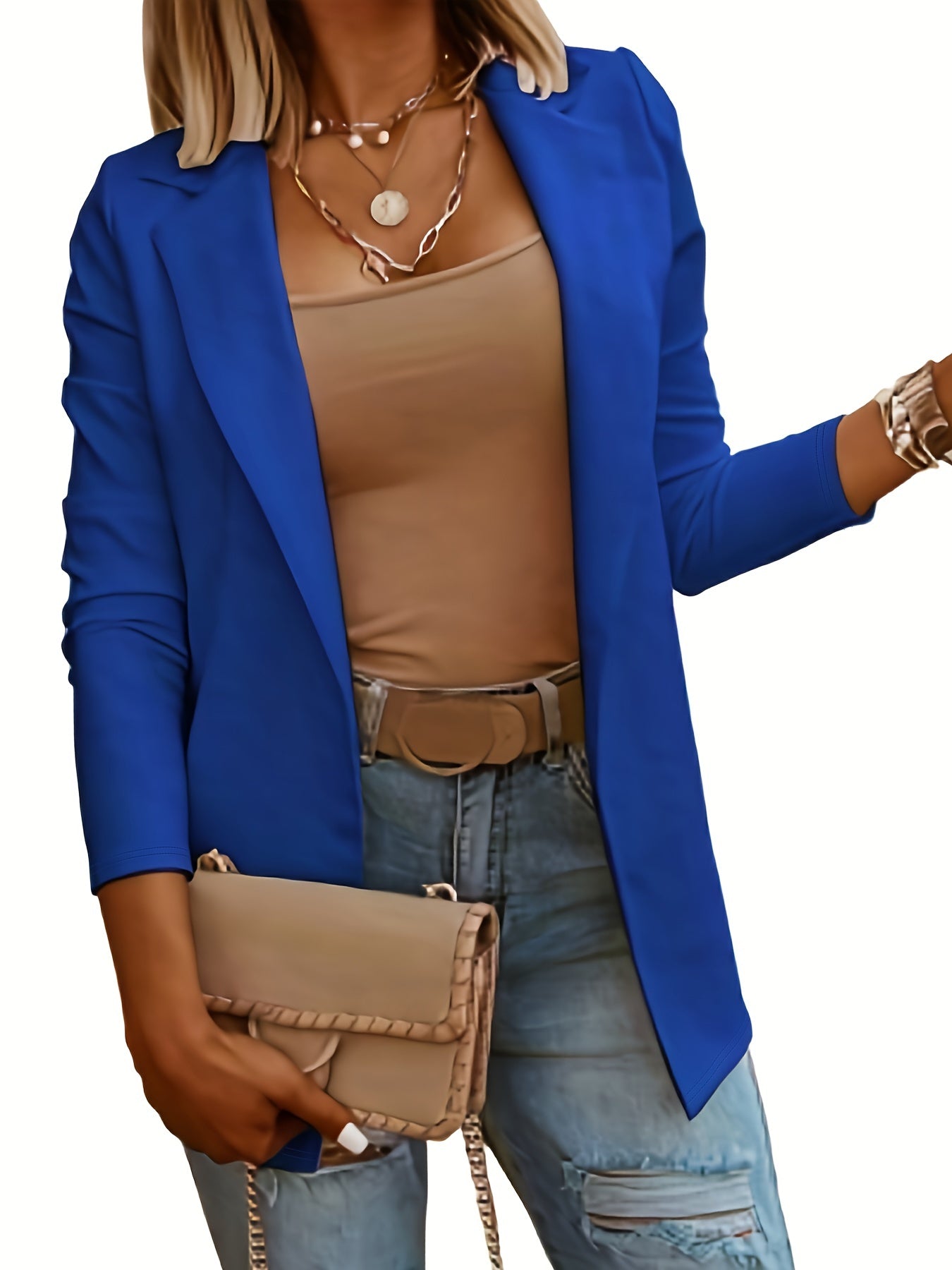 Solid Lapel Blazer Casual Open Front Long Sleeve Work Office Outerwear