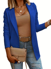 Solid Lapel Blazer Casual Open Front Long Sleeve Work Office Outerwear