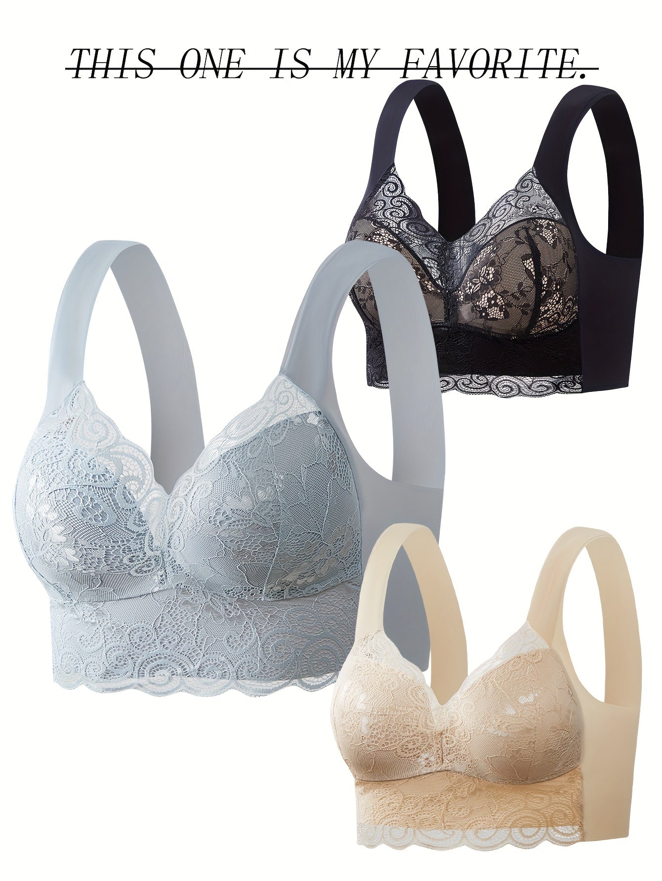 3pcs Lace Wireless Bras with Wide Straps
