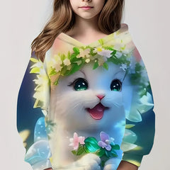 Flower Kitty Graphic Hoodie for Girls