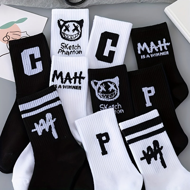 10 Pairs Letter Print Socks Comfy & Breathable Women's Mid Tube Stockings