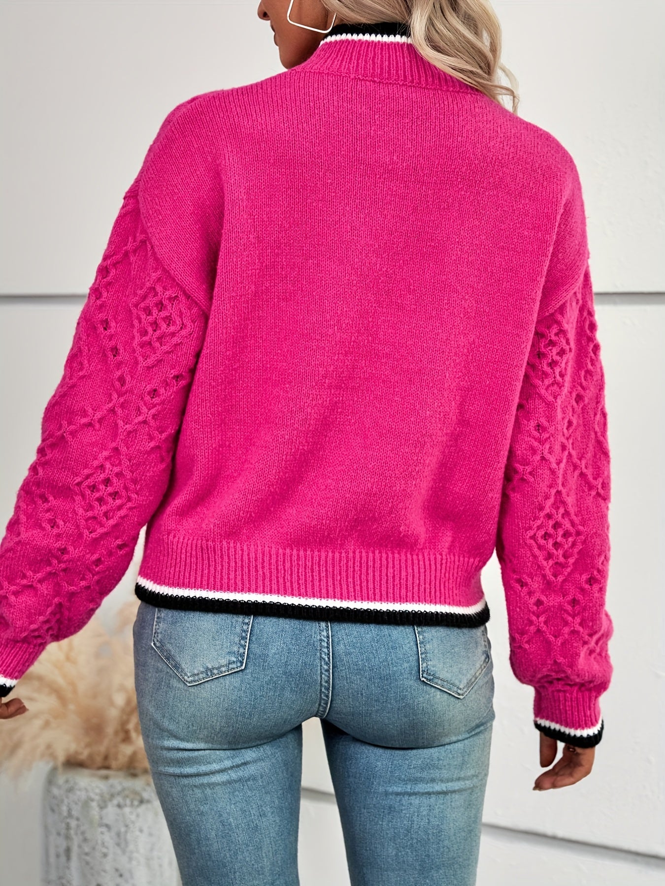 Striped Crew Neck Pullover Sweater Long Sleeve Drop Shoulder