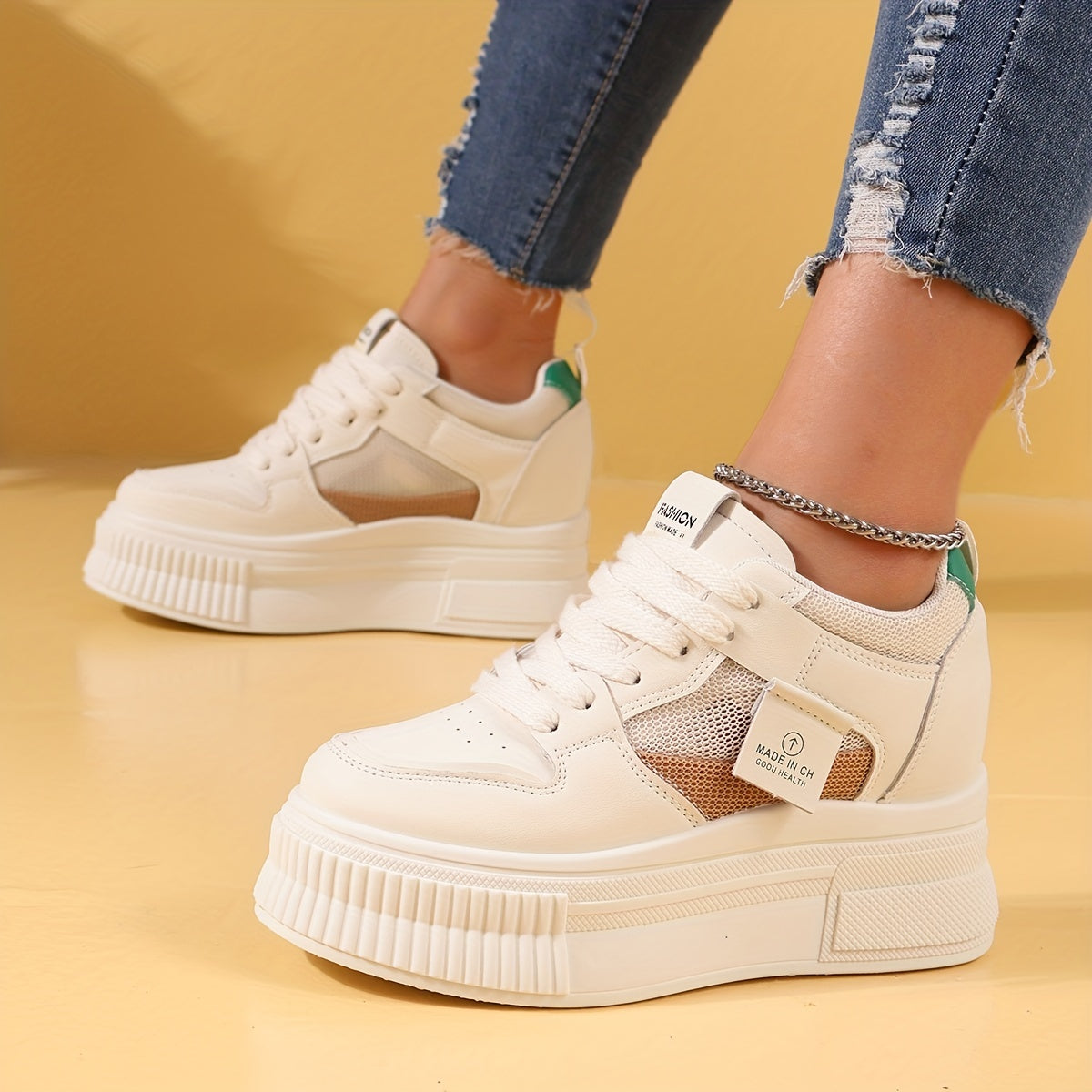 Women's Letter Graphic Lace up Front Wedge Sneakers