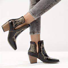 Women's Western Cutout Chunky Heel Boots
