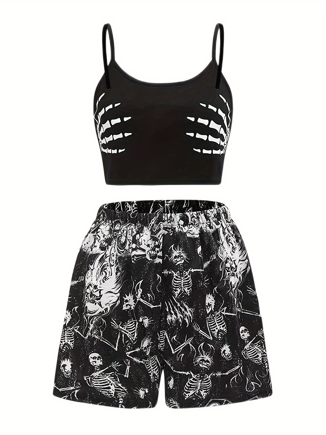 Gothic Skull Print Cami Top & Shorts Set