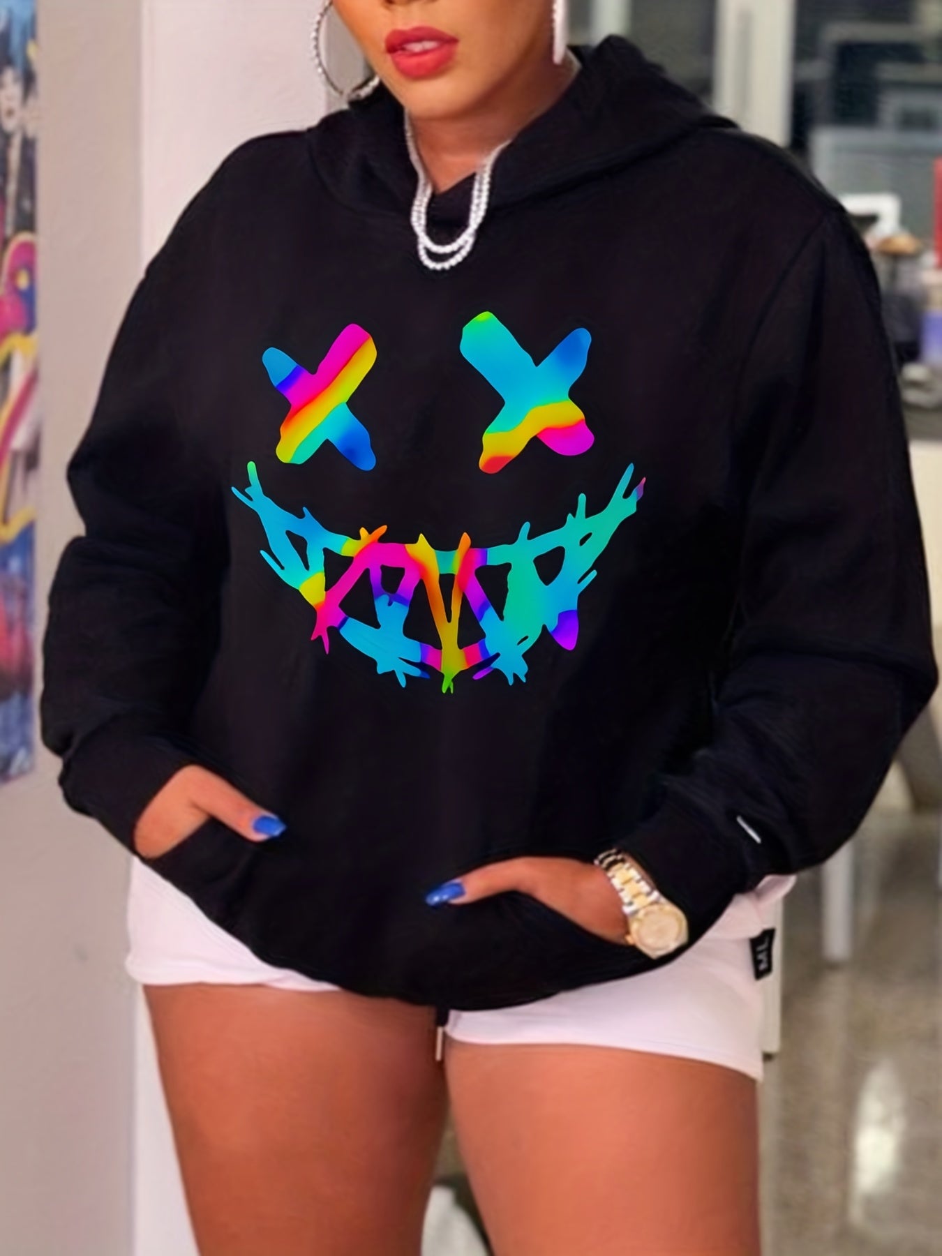 Cartoon Print Hoodies Long Sleeve Drawstring Casual Sweatshirt