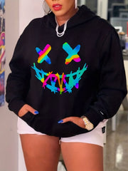 Cartoon Print Hoodies Long Sleeve Drawstring Casual Sweatshirt