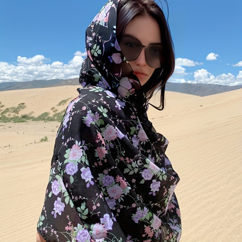 Floral Print Chiffon Shawl Scarf Wrap for Travel Beach