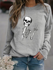Halloween Skull Printed Sweatshirt for Women