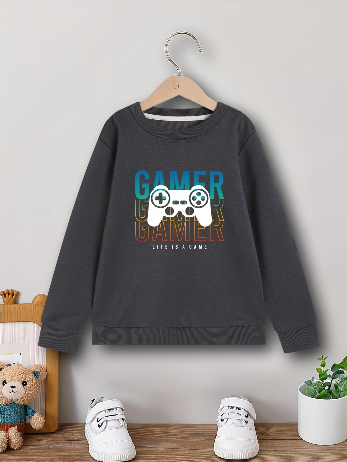 Boys Funny Gamer Sweatshirt Long Sleeve Crew Neck Top Kids Clothing