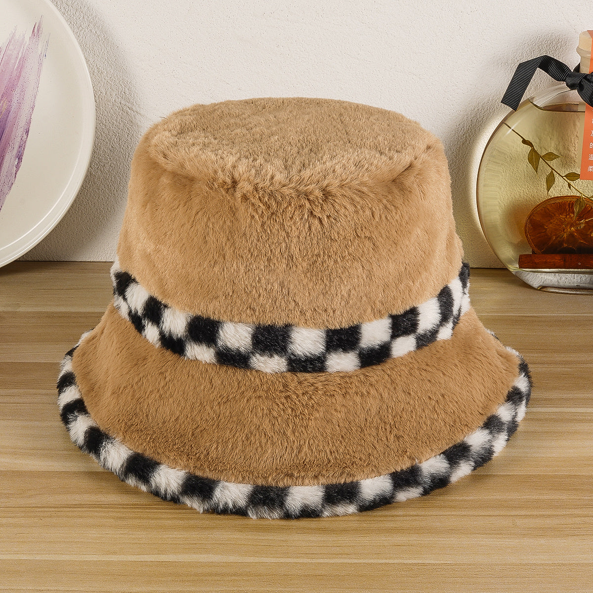 Winter Faux Fur Bucket Hat Fluffy Fuzzy Warm Plush Fisherman Cap