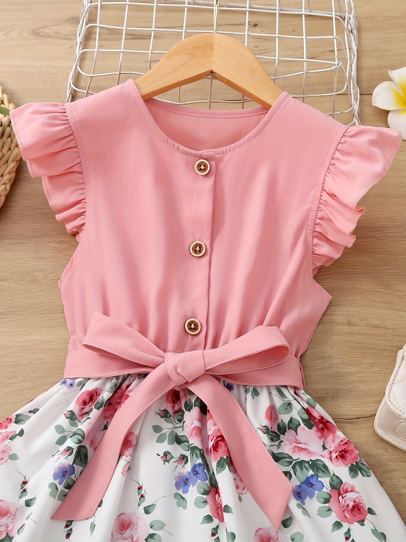 Toddler Girls Ruffled Sleeve Floral Princess Dress for Party Beach Vacation