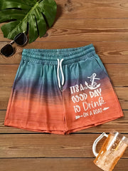 Anchor & Letter Print Wide Leg Summer Shorts Women's Clothing