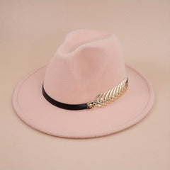 Metal Leaf Decor Fedora Cap Candy Couple Jazz Hat Sunscreen Cowboy Cowgirl Felt