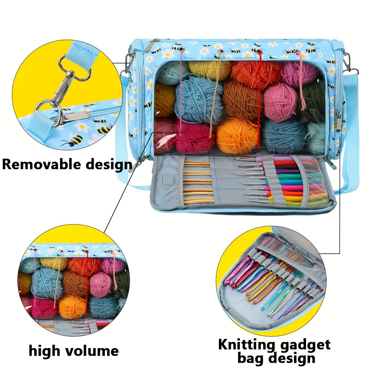 Crochet Yarn Storage Bag Large Capacity DIY Hand-woven Crossbody Bag