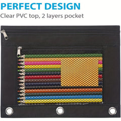 7pcs Zipper Pencil Pouches With Iron Rings For 3 Hole Binder