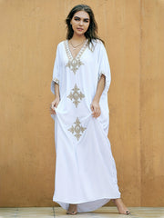Boho Kaftan Dress Women's Plus Embroidered Maxi Beachwear Kaftan Dress
