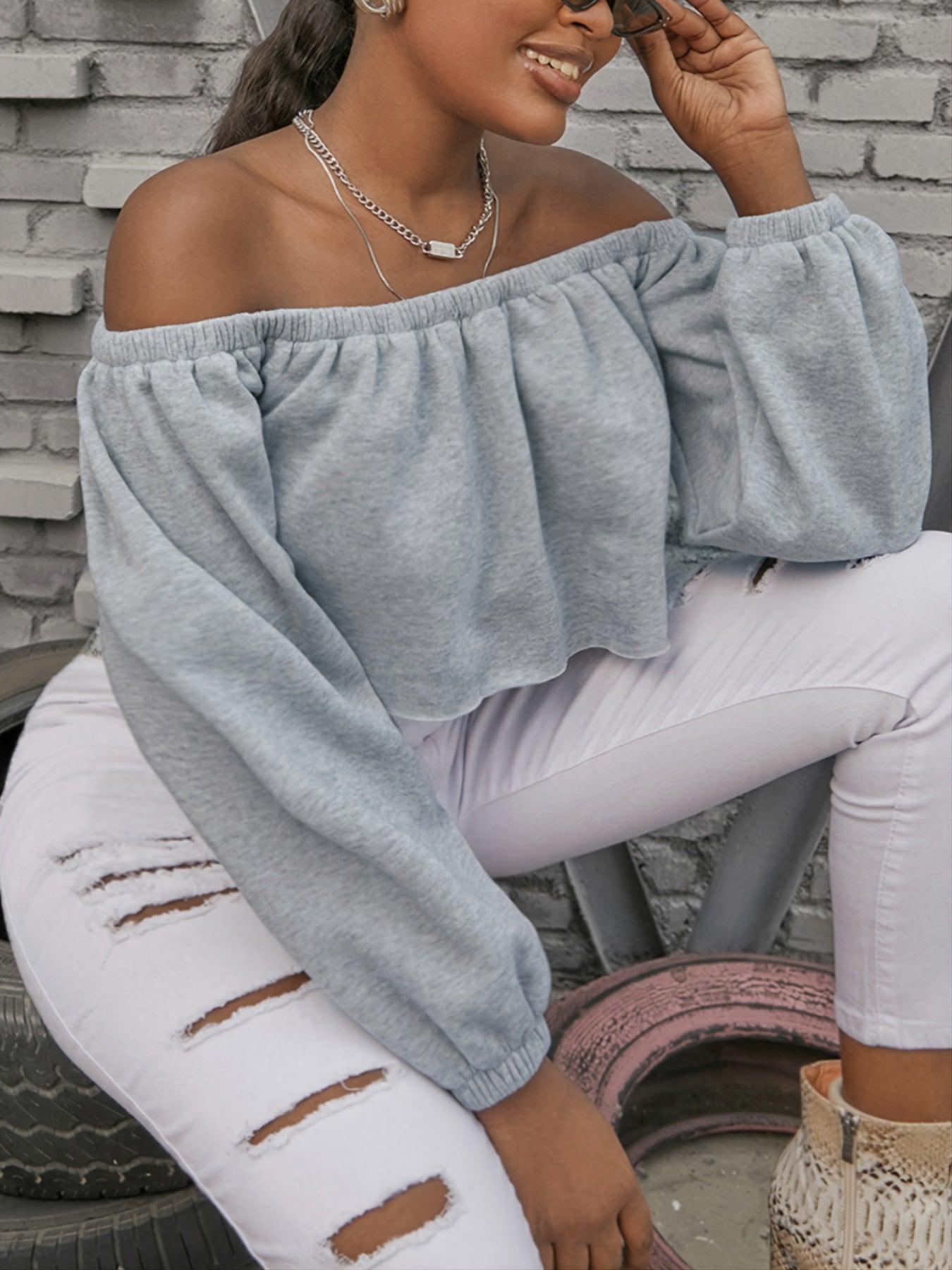 Mid Rise Stretchy Ripped Cropped Skinny Jeans Women's Denim