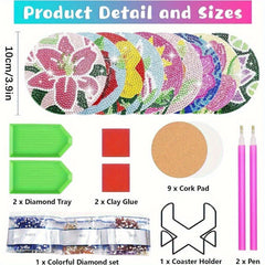 DIY Floral Theme Rhinestone Coasters Set