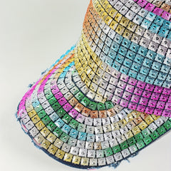 Y2K Rainbow Rhinestone Baseball Cap Denim Sports Hat