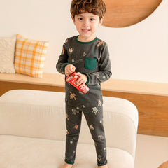 Boys 2pcs Robot Printed Lounge Wear Pajama Set