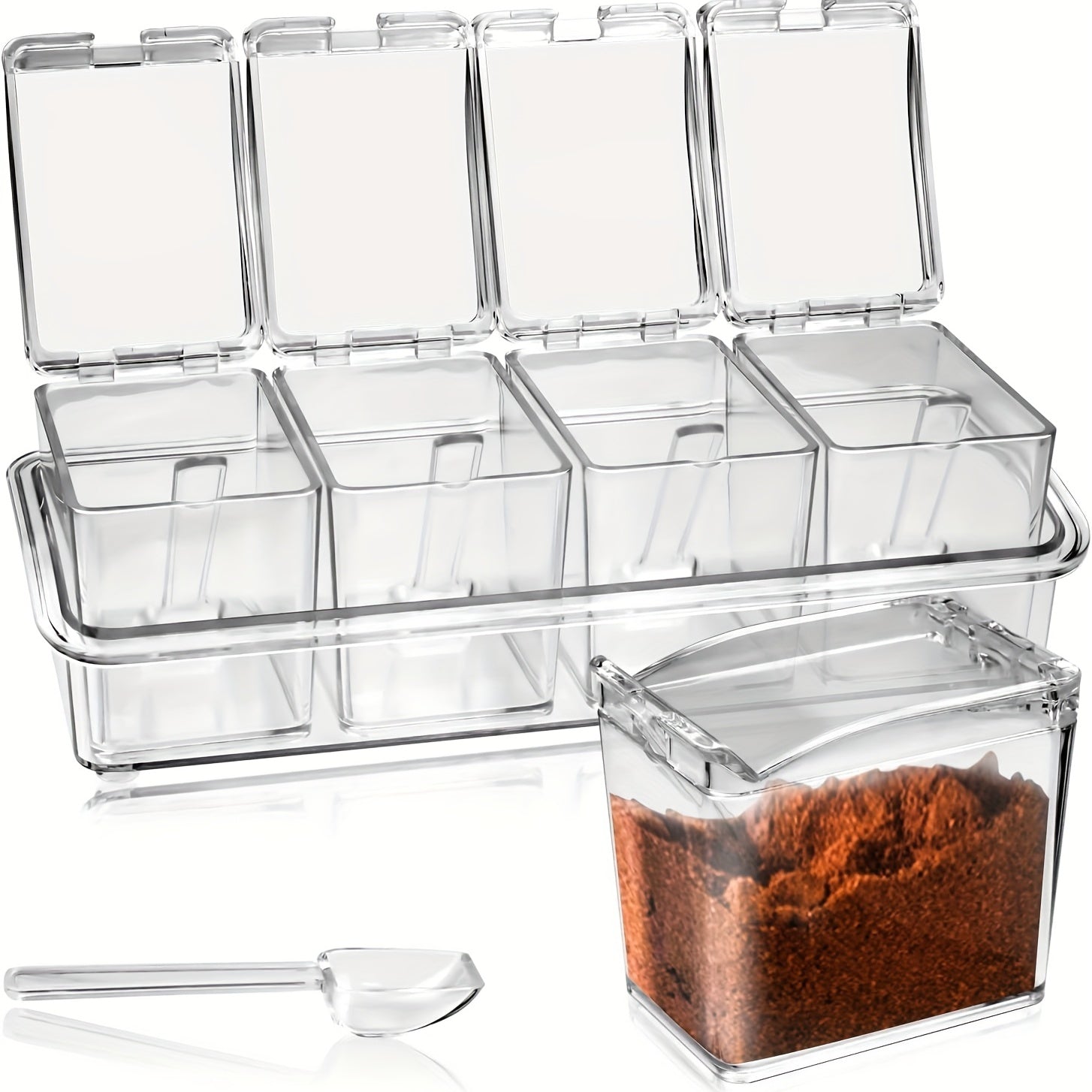 Clear Seasoning Rack Spice Box Container with Spoon